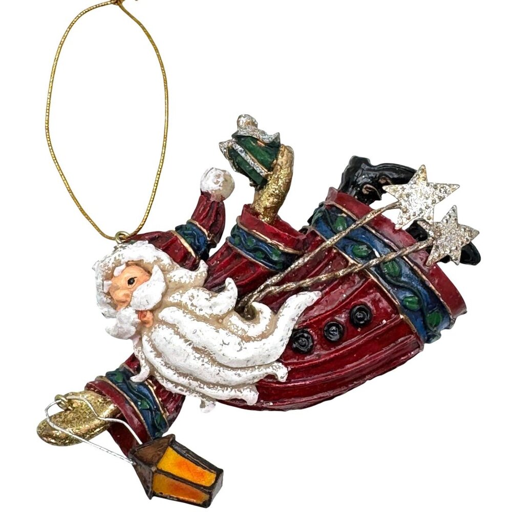 Vintage Flying Santa Claus Ornament Lantern Star Christmas Decor Hand-Painted